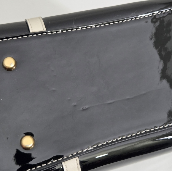 EXCELLENT TORY BURCH PERRY PATENT SMALL TRIPLE COMPARTMENT TOTE BAG - BLACK - Picture 11 of 11